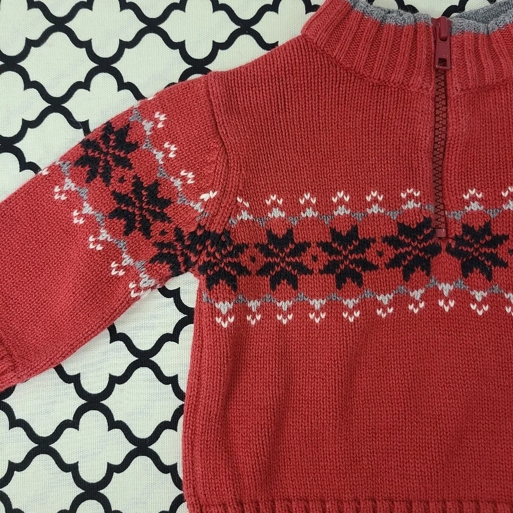Gymboree Cotton Winter Half Zip Red Snowflake Sweater Size 3-6 Months